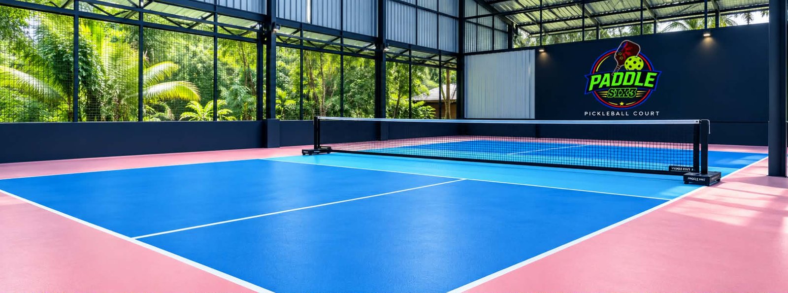 Outdoor sports court under bright skies